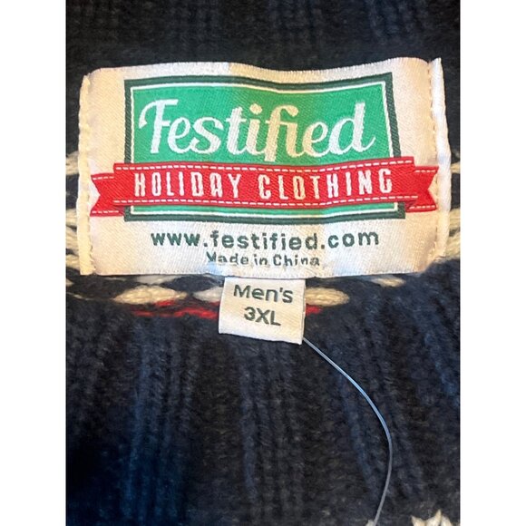 Festified 3XL Reindeer Threesome Sweater Navy Holiday Ugly Christmas Knit  NWT - Picture 6 of 9